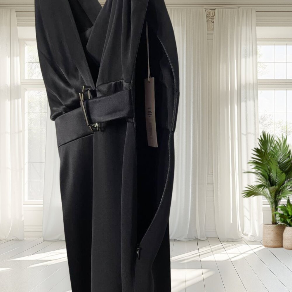 NWT Cushnie Black Asymmetrical Sleeveless Spaghetti Strap Wide Leg Jumpsuit 4 - Picture 8 of 14